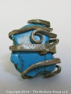 Large Asymmetrical Sterling and Turquoise Ring; unsized