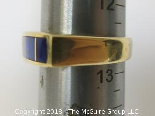 14K Yellow Gold Men's Ring with Gemstone Inlays; total weight 12g