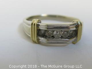 Men's 14K Two-Toned Gold Ring with 5 Channel Set Diamonds; total weight 12g