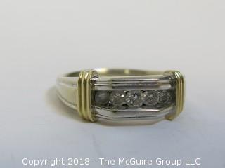 Men's 14K Two-Toned Gold Ring with 5 Channel Set Diamonds; total weight 12g