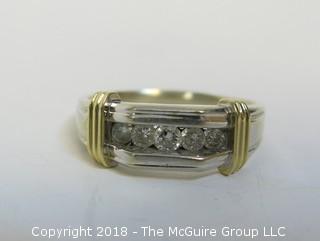 Men's 14K Two-Toned Gold Ring with 5 Channel Set Diamonds; total weight 12g