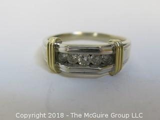 Men's 14K Two-Toned Gold Ring with 5 Channel Set Diamonds; total weight 12g