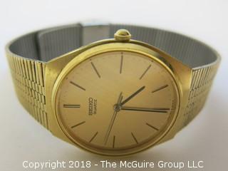 Seiko Quartz Men's Watch with Gold Toned Band