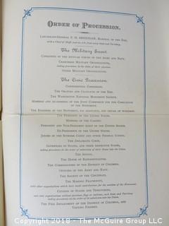 Original 1885 Official Invitation to the Dedication of the Washington Monument; 2 documents (should inspect) Historically important piece of U.S history. The invitation is entitled Ceremonies on the completion of the Washington Monument, Capitol, Washington, D.C. .... Signed by Chairman of the Commission, John Sherman. Program is unused. Steel engraved (government) on thick card stock. The Program is entitled Order of proceedings adopted by the Congressional Commission for the dedication of the Washington Monument, February 21, 1885. [12 pages]. 