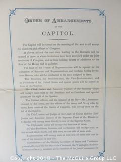 Original 1885 Official Invitation to the Dedication of the Washington Monument; 2 documents (should inspect) Historically important piece of U.S history. The invitation is entitled Ceremonies on the completion of the Washington Monument, Capitol, Washington, D.C. .... Signed by Chairman of the Commission, John Sherman. Program is unused. Steel engraved (government) on thick card stock. The Program is entitled Order of proceedings adopted by the Congressional Commission for the dedication of the Washington Monument, February 21, 1885. [12 pages]. 