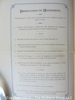 Original 1885 Official Invitation to the Dedication of the Washington Monument; 2 documents (should inspect) Historically important piece of U.S history. The invitation is entitled Ceremonies on the completion of the Washington Monument, Capitol, Washington, D.C. .... Signed by Chairman of the Commission, John Sherman. Program is unused. Steel engraved (government) on thick card stock. The Program is entitled Order of proceedings adopted by the Congressional Commission for the dedication of the Washington Monument, February 21, 1885. [12 pages]. 