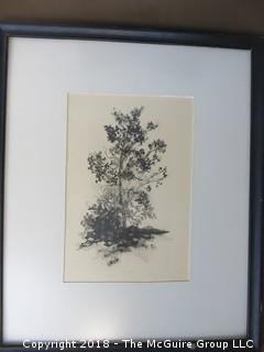 Black and White Woodblock Print; signed Glenelle