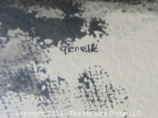 Black and White Woodblock Print; signed Glenelle