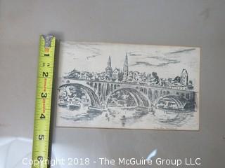 Original Black and White Framed Print of Key Bridge and Georgetown, WDC; by local artist, Marlin Fenical, signed.   