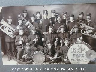 Early 20th century "K of P" Community Band Photo; Medina OH (in antique wooden frame - some damage) image size 6 x 10"