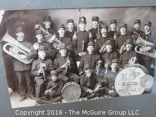 Early 20th century "K of P" Community Band Photo; Medina OH (in antique wooden frame - some damage) image size 6 x 10"