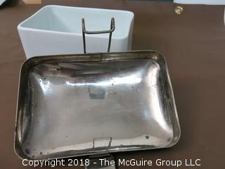 Glass baking dish with metal braced cover, 4 x 10 x 5"T 