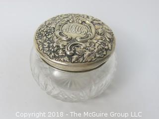 Monogrammed Sterling Lidded Glass Bowl; total weight 30g