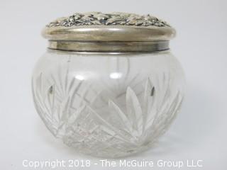 Monogrammed Sterling Lidded Glass Bowl; total weight 30g