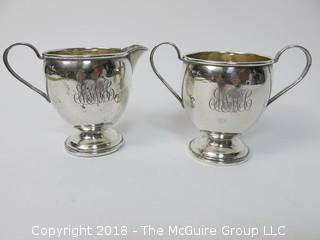 Sterling Creamer and Sugar; reinforced; total weight 166g