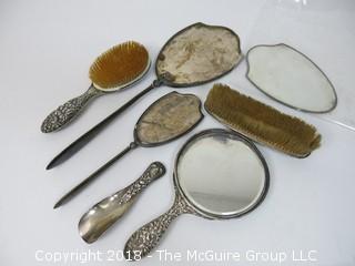 6 Piece Repousse Sterling Vanity Set (reinforced); total weight 1006g