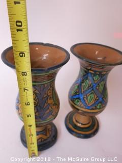 Pair of hand painted geodesic ceramic Vases