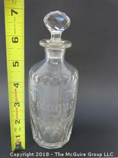 7" tall Etched Glass Cologne Bottle; with Stopper 