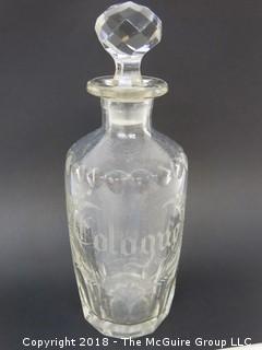 7" tall Etched Glass Cologne Bottle; with Stopper 