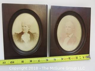 (2) Antique Portrait Photos in Wooden Frames