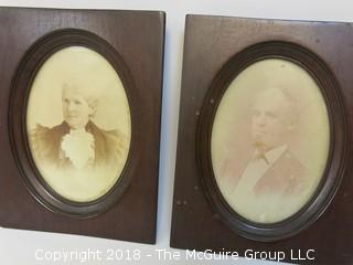 (2) Antique Portrait Photos in Wooden Frames