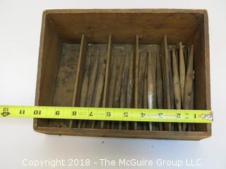 Vintage Wooden Slatted Box with Artists Tools  