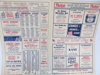 1950 American League Baseball Game Day Scorecard featuring Dom DiMaggio, Johnny Pesky, Ted Williams and Johnny Doerr  (Red Sox/Senators)