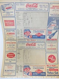 1950 American League Baseball Game Day Scorecard featuring Dom DiMaggio, Johnny Pesky, Ted Williams and Johnny Doerr  (Red Sox/Senators)