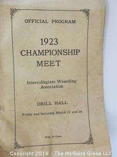 Collection of ephemera including 1923 Intercollegiate Wrestling Championship Meet; Cornell Drill Hall