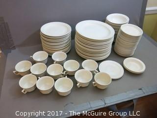 124 piece set of Adams English Ironstone China: 21 dinner plates, 21 salad plates, 21 bowls, 32 saucers, 3 sauce bowls,  24 cups, 2 misc. small plates