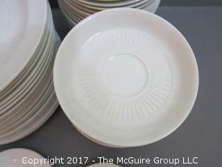 124 piece set of Adams English Ironstone China: 21 dinner plates, 21 salad plates, 21 bowls, 32 saucers, 3 sauce bowls,  24 cups, 2 misc. small plates