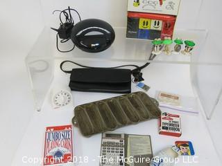 Collection including Jumbo Size Playing Cards, Carter's Typewriter Ribbon and Texas Instruments BA-35 Calculator