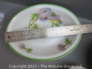 94 piece Royal Doulton "Glamis Thistle" pattern china; includes 12 dinner plates, 12 salad plates, 12 small plates, 16 side plates, 11 bowls, 2 platters, 3 demi tasse cups/saucers, 14 cups/saucers, tea pot, cream and sugar, 9 additional pieces  