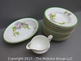 94 piece Royal Doulton "Glamis Thistle" pattern china; includes 12 dinner plates, 12 salad plates, 12 small plates, 16 side plates, 11 bowls, 2 platters, 3 demi tasse cups/saucers, 14 cups/saucers, tea pot, cream and sugar, 9 additional pieces  