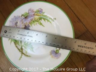 94 piece Royal Doulton "Glamis Thistle" pattern china; includes 12 dinner plates, 12 salad plates, 12 small plates, 16 side plates, 11 bowls, 2 platters, 3 demi tasse cups/saucers, 14 cups/saucers, tea pot, cream and sugar, 9 additional pieces  