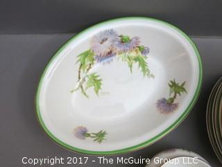 94 piece Royal Doulton "Glamis Thistle" pattern china; includes 12 dinner plates, 12 salad plates, 12 small plates, 16 side plates, 11 bowls, 2 platters, 3 demi tasse cups/saucers, 14 cups/saucers, tea pot, cream and sugar, 9 additional pieces  