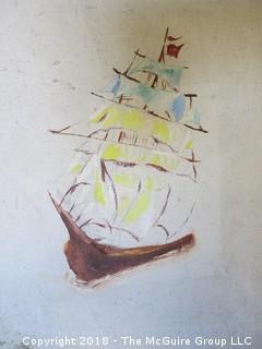 Sailing Ship; painted on canvas, image size 9 x 12"