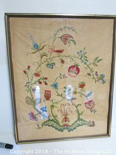 Framed Victorian Needlework Under Glass; image size 24 x 31"