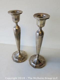 Pair of tall Sterling candlesticks; weighted; total weight 312g