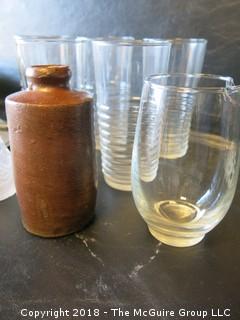 Collection of housewares including mid-century ribbed tumblers