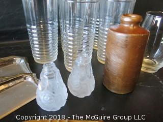 Collection of housewares including mid-century ribbed tumblers