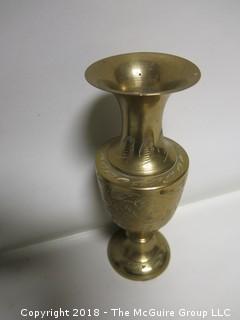 Brass relief wall hanging and small vase