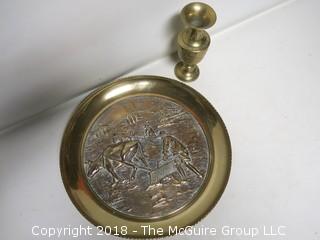 Brass relief wall hanging and small vase