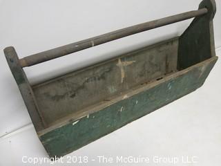 Antique Wooden Carpenter's Toolbox with Original Green Paint