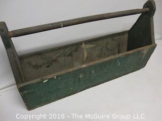 Antique Wooden Carpenter's Toolbox with Original Green Paint