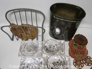 Collection including Mid-Century Wastebasket and Mickey Mantle Brand Baseball Glove 