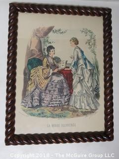 Framed French Fashion Color Print;  "La Mode Industree"