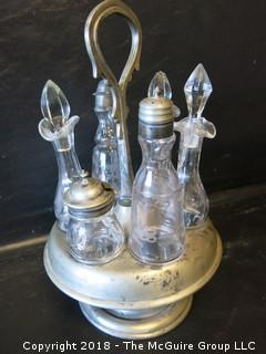 Vintage Cruet Set (damage to hinged top of mustard jar)