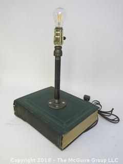 One of a Kind Lamp with Encyclopedia Base and Industrial Flair (Edison style bulb not included)