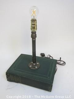 One of a Kind Lamp with Encyclopedia Base and Industrial Flair (Edison style bulb not included)